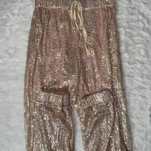 CBR gold sequin pants with drawstring waist